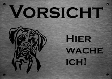 Edelstahl Hundeschild Boxer VORSICHT Hier wache ich!